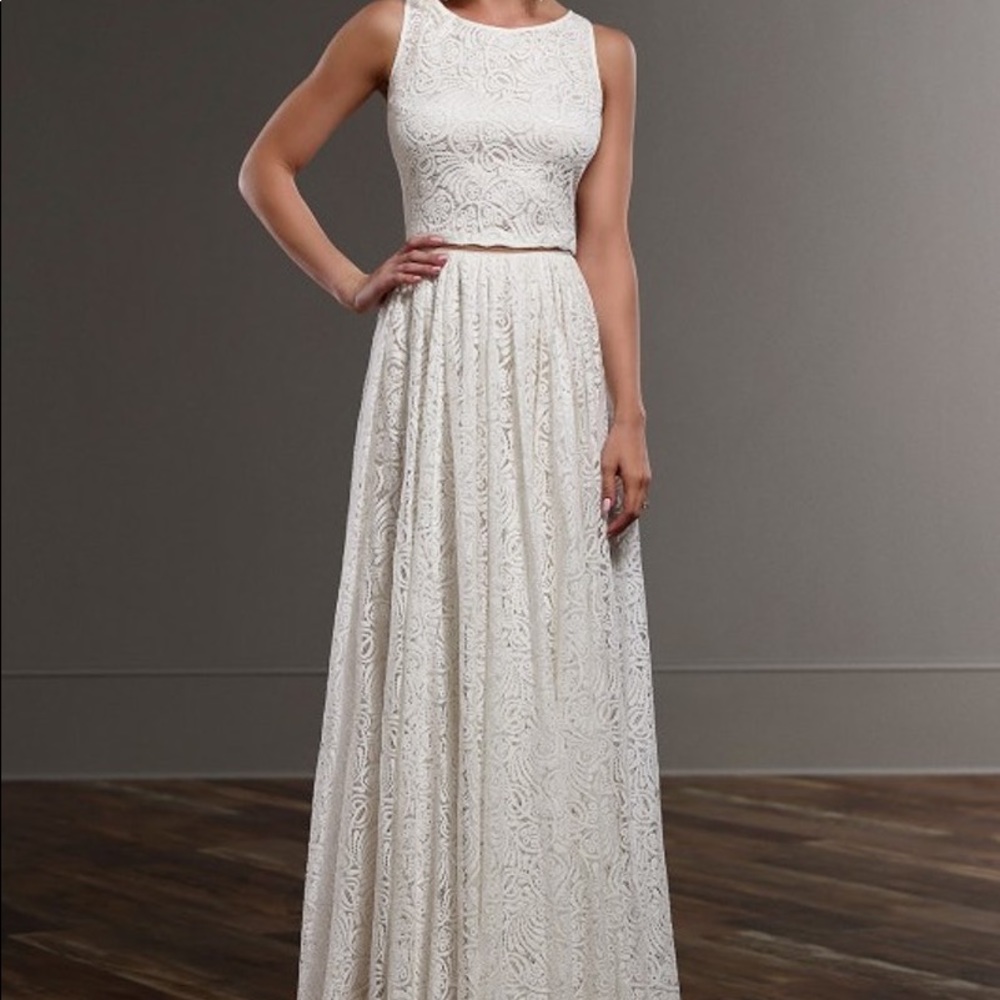 White Boho Lace Dress - Crop Top & Skirt